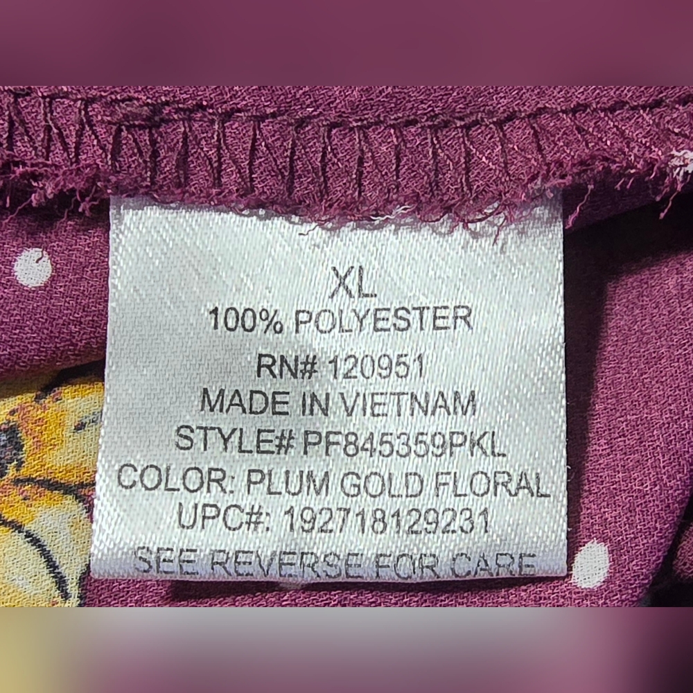 Pink Republic Womens Plum  Floral Blouse w Roll Tab Sleeves w/Tie Front Size XL - Picture 5 of 9